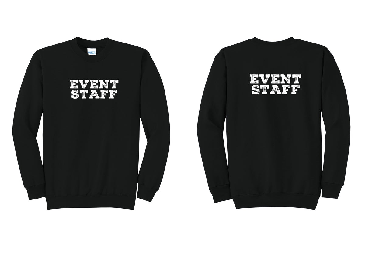 NYC Factory Event Staff Cotton Fleece Crewneck Sweatshirt (Rustic) - Front + Back - Black