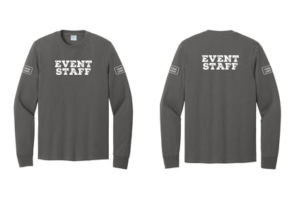NYC Factory Custom Logo Event Staff Cotton Long Sleeve T-Shirt (Rustic) - Front + Back + Your Logo Sleeves - Charcoal