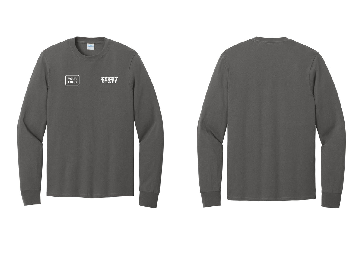 NYC Factory Custom Logo Event Staff Cotton Long Sleeve T-Shirt (Rustic) - EVENT STAFF + Your Logo - Charcoal
