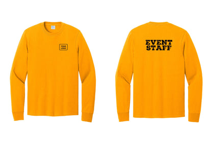 NYC Factory Custom Logo Event Staff Cotton Long Sleeve T-Shirt (Rustic) - Your Logo + Back - Gold