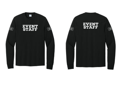 NYC Factory Custom Logo Event Staff Cotton Long Sleeve T-Shirt (Rustic) - Front + Back + Your Logo Sleeves - Black