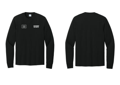 NYC Factory Custom Logo Event Staff Cotton Long Sleeve T-Shirt (Rustic) - EVENT STAFF + Your Logo - Black