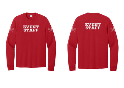 NYC Factory Custom Logo Event Staff Cotton Long Sleeve T-Shirt (Rustic) - Front + Back + Your Logo Sleeves - Red