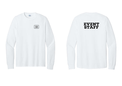 NYC Factory Custom Logo Event Staff Cotton Long Sleeve T-Shirt (Rustic) - Your Logo + Back - White