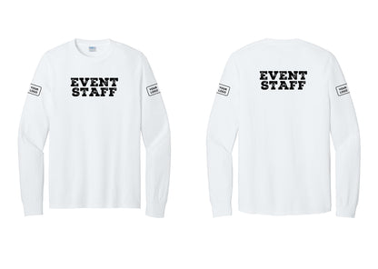 NYC Factory Custom Logo Event Staff Cotton Long Sleeve T-Shirt (Rustic) - Front + Back + Your Logo Sleeves - White