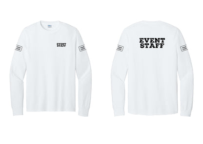 NYC Factory Custom Logo Event Staff Cotton Long Sleeve T-Shirt (Rustic) - Chest + Back + Your Logo Sleeves - White