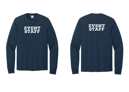 NYC Factory Event Staff Cotton Long Sleeve T-Shirt (Rustic) - Front + Back - Navy