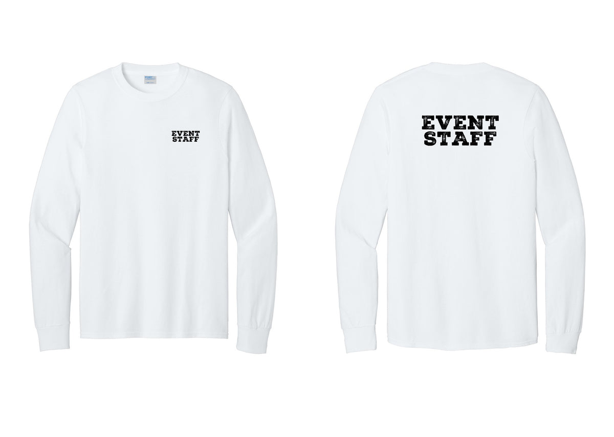 NYC Factory Event Staff Cotton Long Sleeve T-Shirt (Rustic) - Chest + Back - White