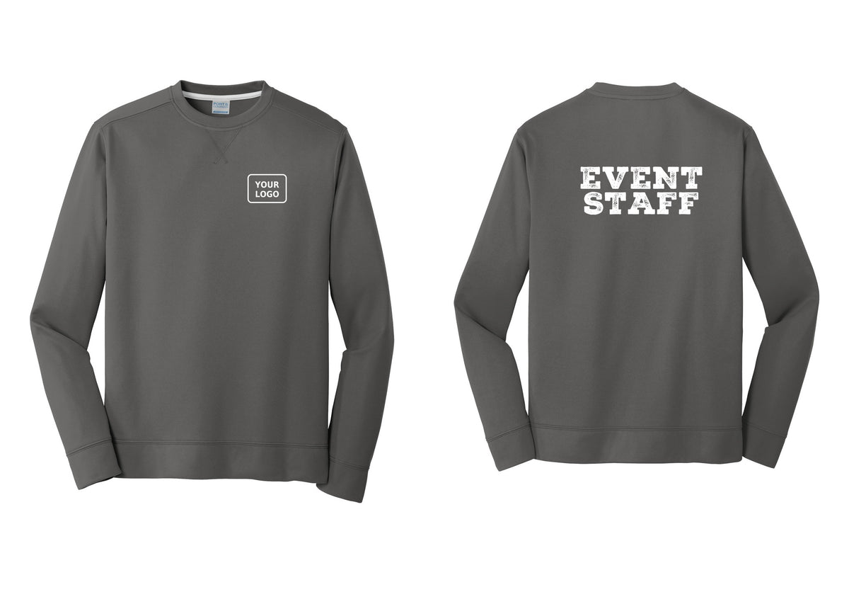 NYC Factory Custom Logo Event Staff Performance Fleece Crewneck Sweatshirt (Rustic) - Your Logo + Back - Charcoal