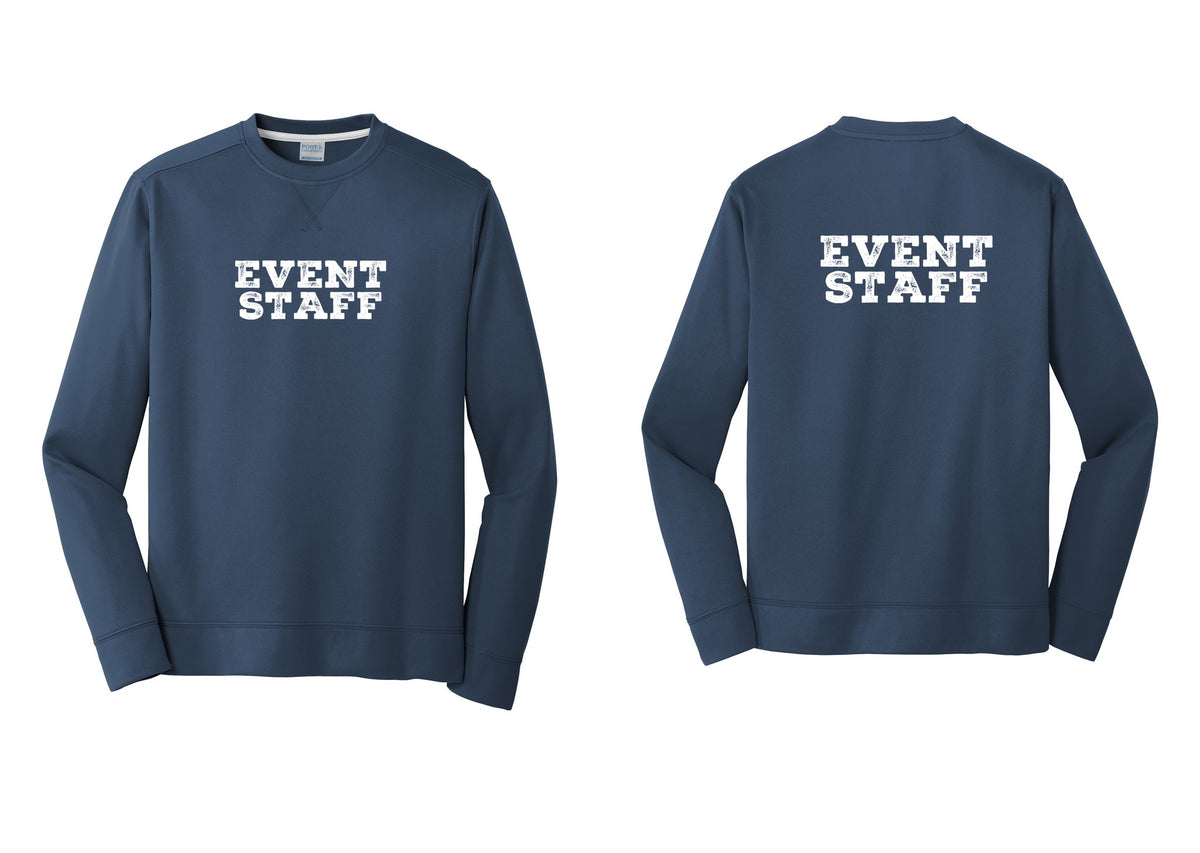 NYC Factory Event Staff Performance Fleece Crewneck Sweatshirt (Rustic) - Front + Back - Navy