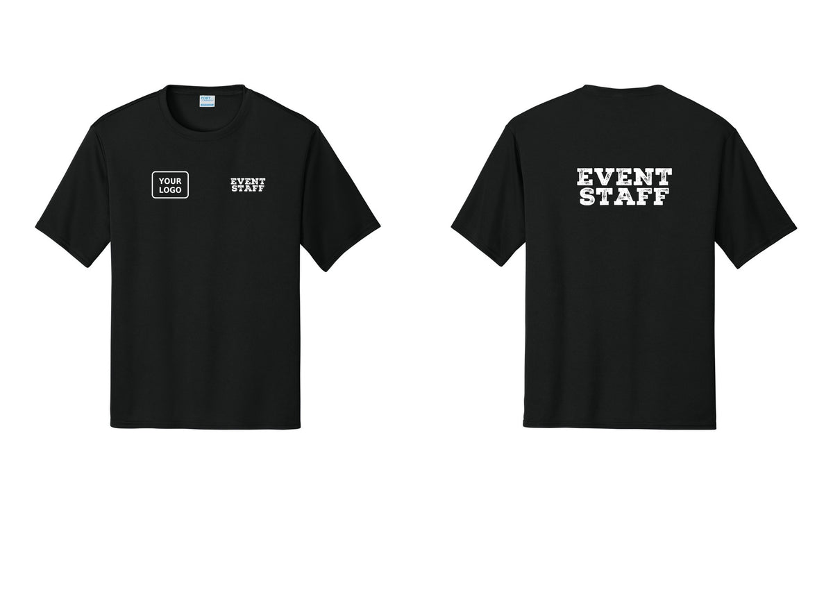 NYC Factory Custom Logo Event Staff Performance T-Shirt (Rustic) - EVENT STAFF + Your Logo + Back - Black