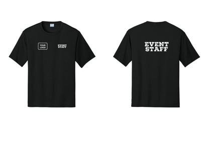 NYC Factory Custom Logo Event Staff Performance T-Shirt (Rustic) - EVENT STAFF + Your Logo + Back - Black