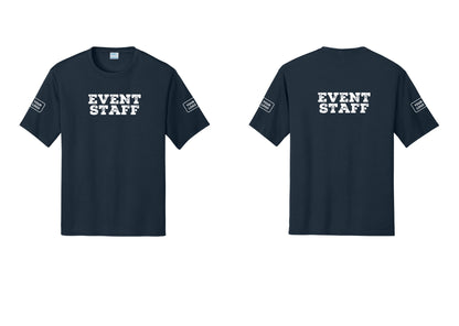 NYC Factory Custom Logo Event Staff Performance T-Shirt (Rustic) - Front + Back + Your Logo Sleeves - Navy