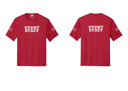 NYC Factory Custom Logo Event Staff Performance T-Shirt (Rustic) - Front + Back + Your Logo Sleeves - Red
