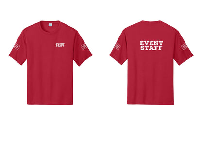 NYC Factory Custom Logo Event Staff Performance T-Shirt (Rustic) - Chest + Back + Your Logo Sleeves - Red