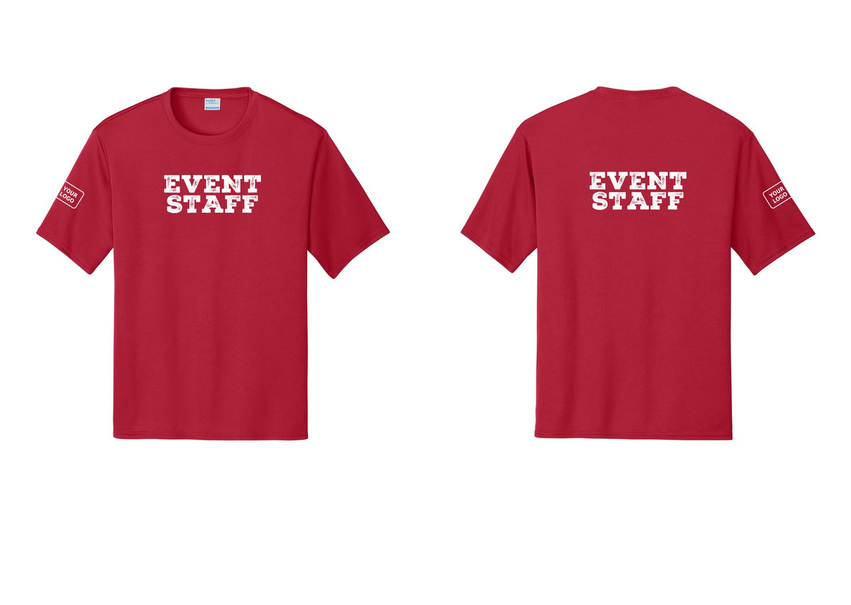 NYC Factory Custom Logo Event Staff Performance T-Shirt (Rustic) - Front + Back + Your Logo Sleeve - Red