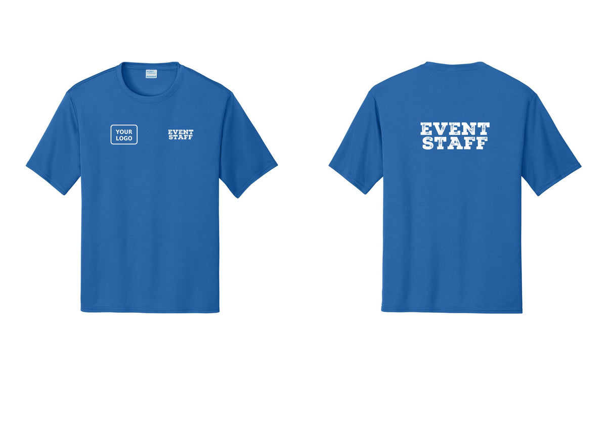 NYC Factory Custom Logo Event Staff Performance T-Shirt (Rustic) - EVENT STAFF + Your Logo + Back - Royal