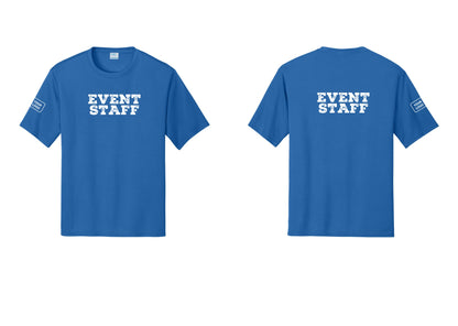 NYC Factory Custom Logo Event Staff Performance T-Shirt (Rustic) - Front + Back + Your Logo Sleeve - Royal