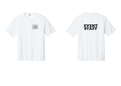 NYC Factory Custom Logo Event Staff Performance T-Shirt (Rustic) - Your Logo + Back - White