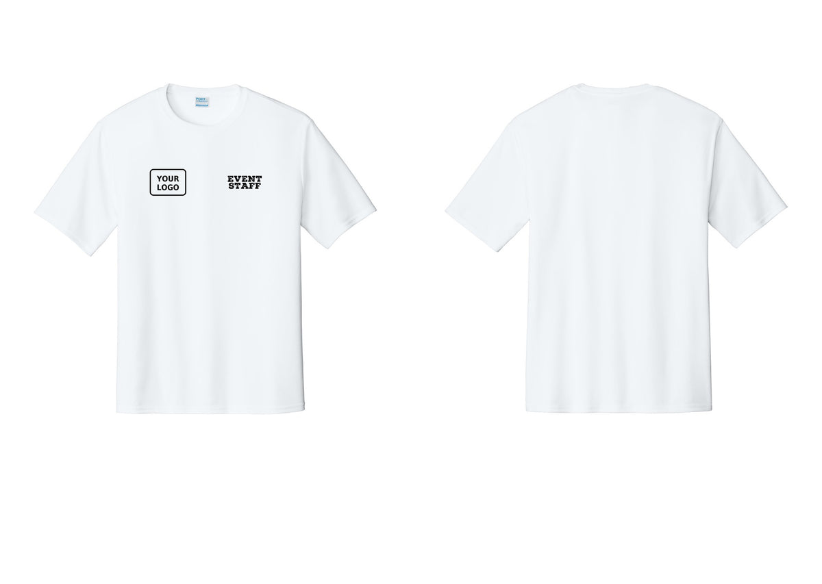 NYC Factory Custom Logo Event Staff Performance T-Shirt (Rustic) - EVENT STAFF + Your Logo - White