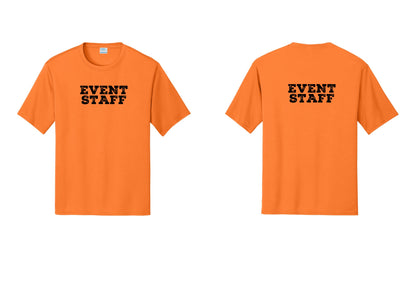 NYC Factory Event Staff Performance T-Shirt (Rustic) - Front + Back - Neon Orange