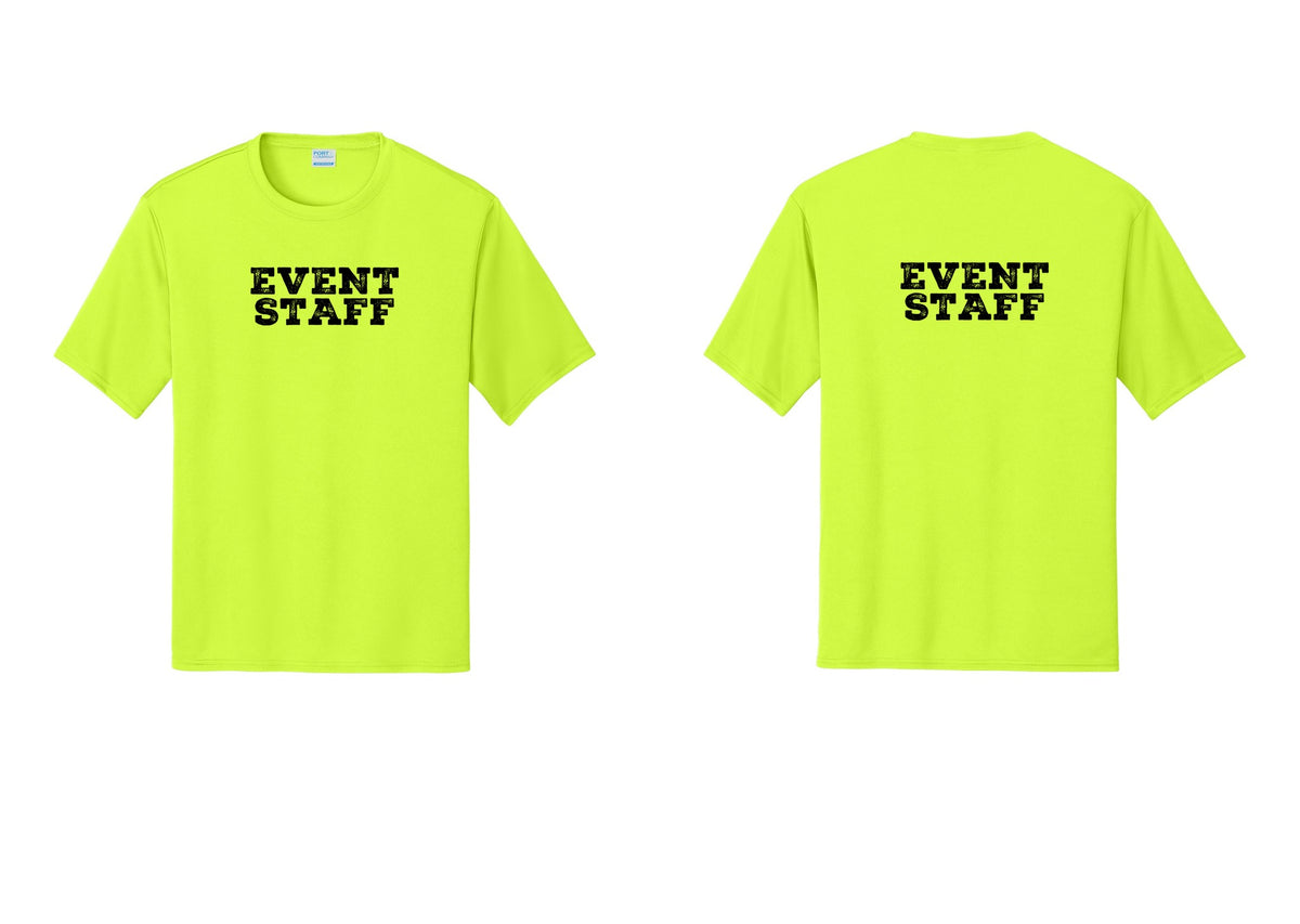 NYC Factory Event Staff Performance T-Shirt (Rustic) - Front + Back - Neon Yellow