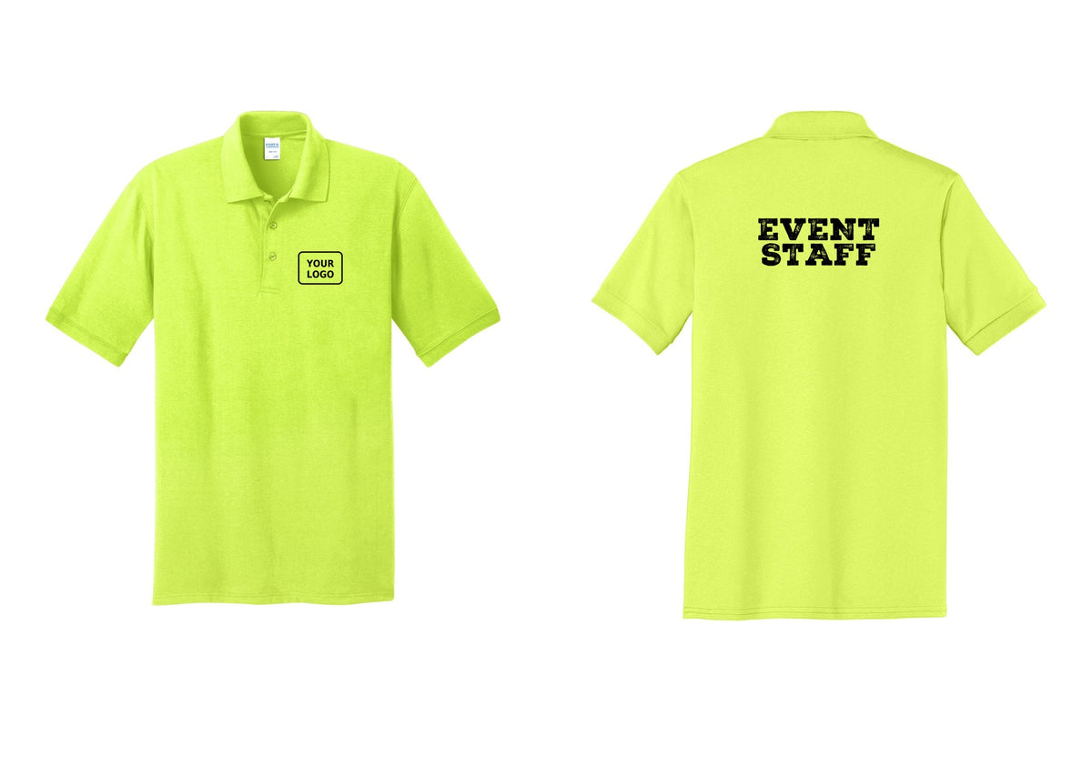 NYC Factory Custom Logo Event Staff Polo Shirt (Rustic) - Your Logo + Back - Safety Green