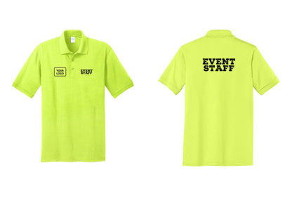 NYC Factory Custom Logo Event Staff Polo Shirt (Rustic) - EVENT STAFF + Your Logo + Back - Safety Green