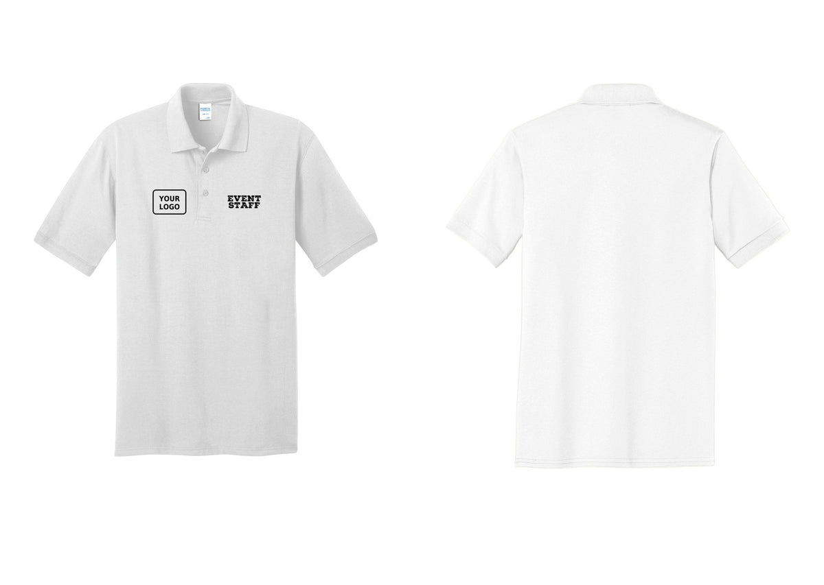 NYC Factory Custom Logo Event Staff Polo Shirt (Rustic) - EVENT STAFF + Your Logo - White