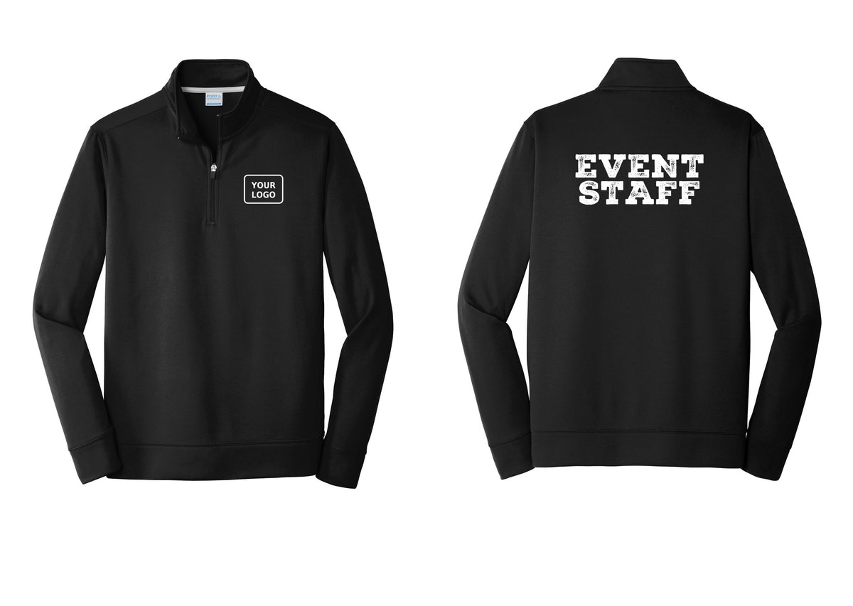 NYC Factory Custom Logo Event Staff Performance Fleece 1/4-Zip Pullover Sweatshirt (Rustic) - Your Logo + Back - Black