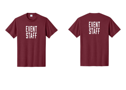 NYC Factory Event Staff T-Shirt, Condensed Lettering - Front + Back - Cardinal
