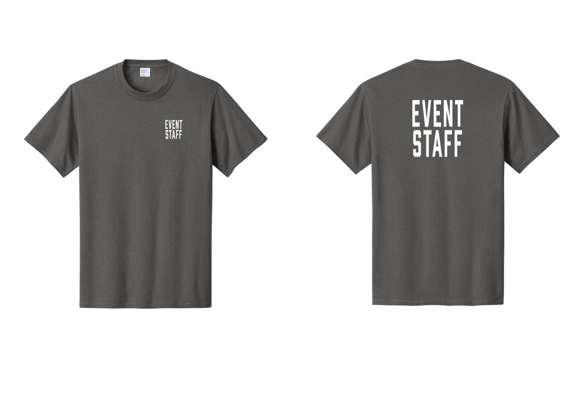 NYC Factory Event Staff T-Shirt, Condensed Lettering - Chest + Back - Charcoal