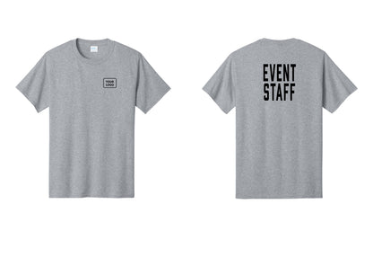 NYC Factory Custom Logo Event Staff T-Shirt, Condensed Lettering - Your Logo + Back - Athletic Heather
