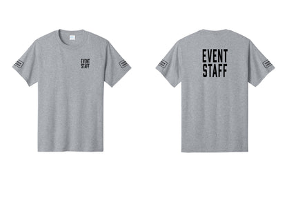 NYC Factory Custom Logo Event Staff T-Shirt, Condensed Lettering - Chest + Back + Your Logo Sleeves - Athletic Heather