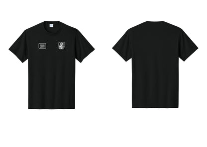 NYC Factory Custom Logo Event Staff T-Shirt, Condensed Lettering - EVENT STAFF + Your Logo - Black