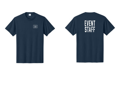 NYC Factory Custom Logo Event Staff T-Shirt, Condensed Lettering - Your Logo + Back - Navy