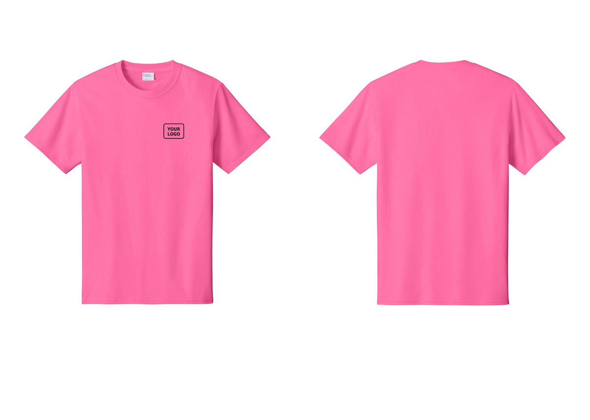 NYC Factory Custom Logo Event Staff T-Shirt, Condensed Lettering - Your Logo Only - Neon Pink