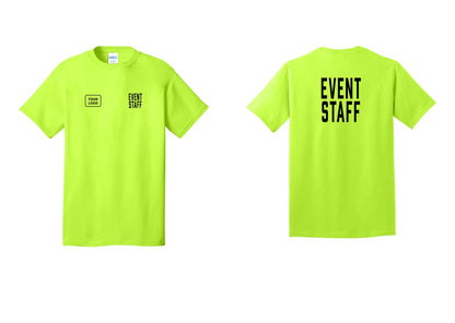 NYC Factory Custom Logo Event Staff T-Shirt, Condensed Lettering - EVENT STAFF + Your Logo + Back - Safety Green