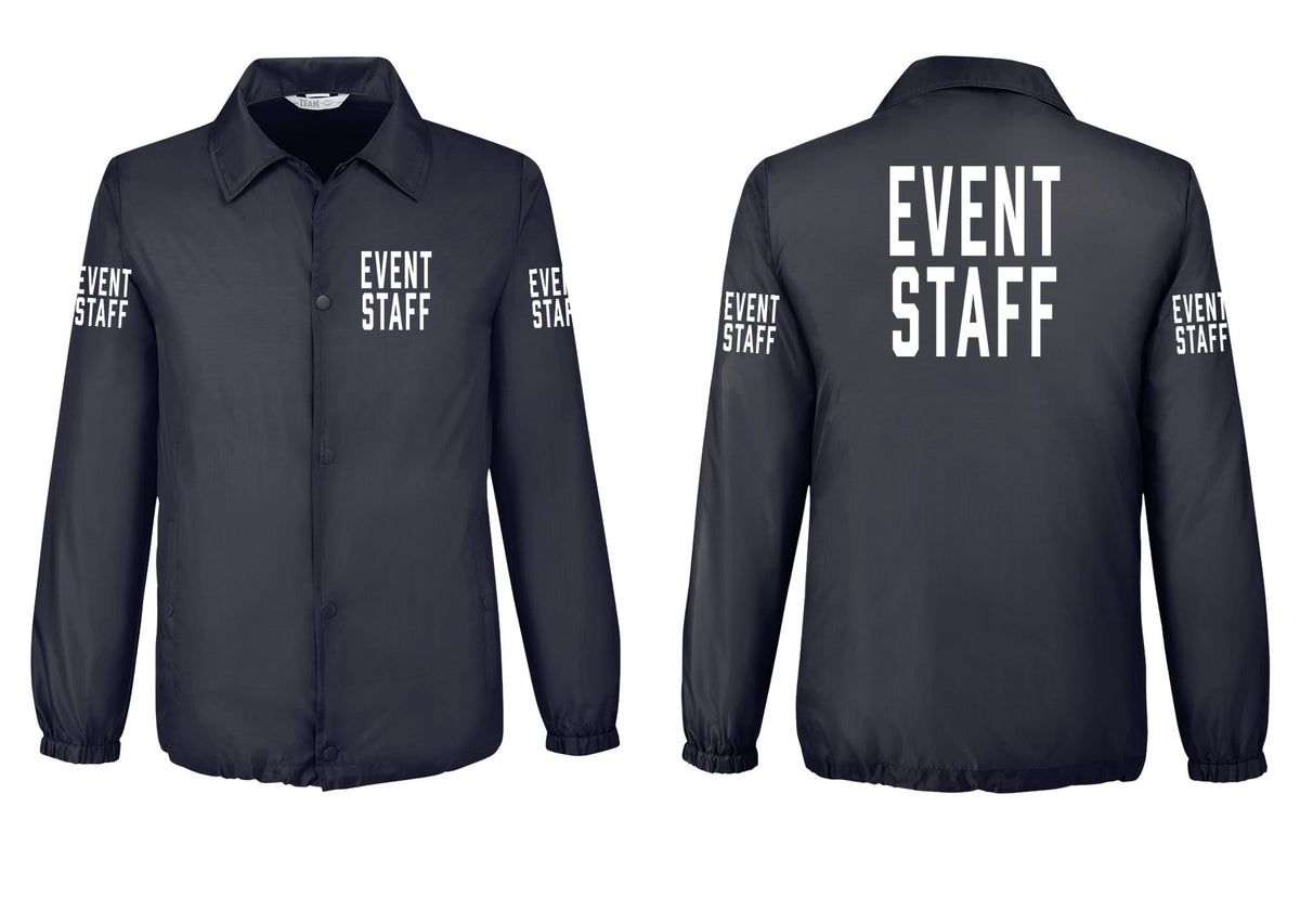 NYC Factory Event Staff Snap-Front Coaches Jacket (Classic) - Chest + Back + Event Staff Sleeves - Black
