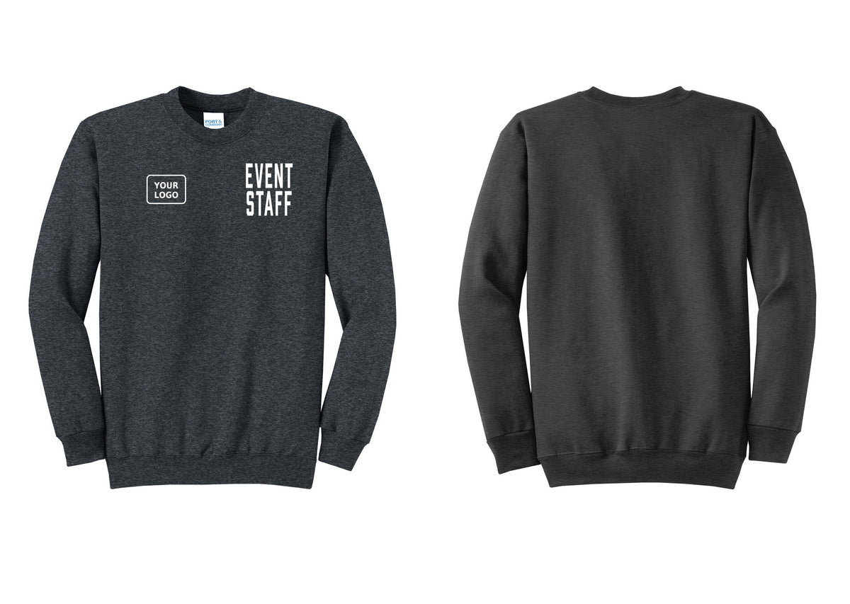 NYC Factory Custom Logo Event Staff Cotton Fleece Crewneck Sweatshirt (Classic) - EVENT STAFF + Your Logo - Dark Heather Grey