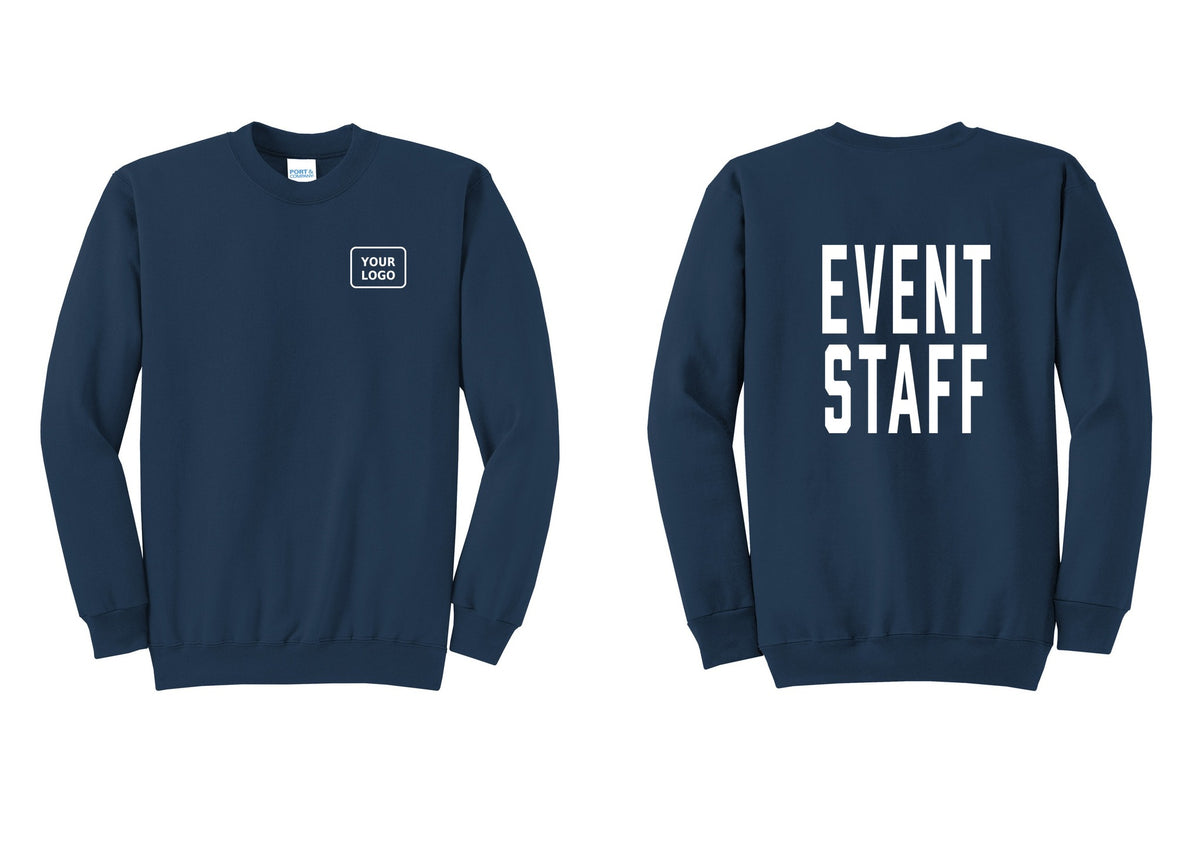 NYC Factory Custom Logo Event Staff Cotton Fleece Crewneck Sweatshirt (Classic) - Your Logo + Back - Navy