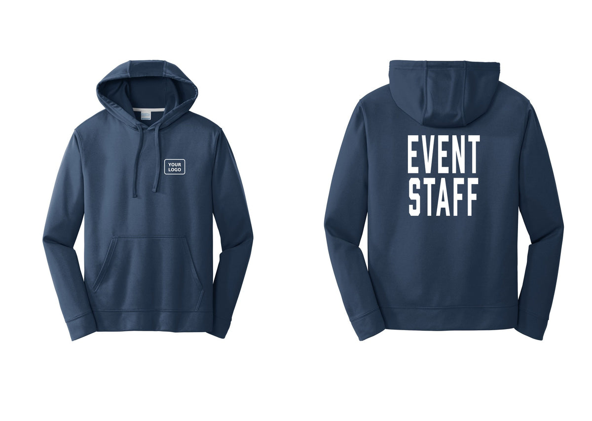 NYC Factory Custom Logo Event Staff Performance Hooded Fleece Pullover Sweatshirt (Classic) - Your Logo + Back - Navy
