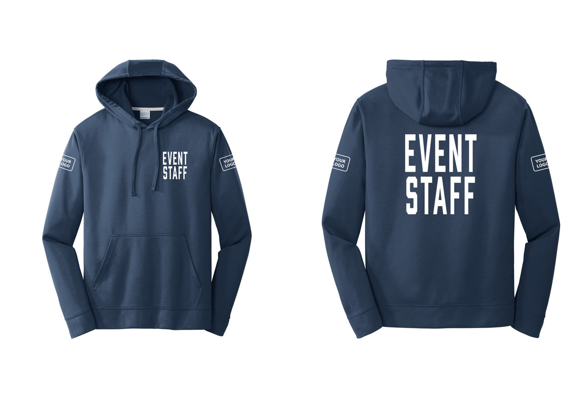 NYC Factory Custom Logo Event Staff Performance Hooded Fleece Pullover Sweatshirt (Classic) - Chest + Back + Your Logo Sleeves - Navy