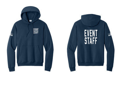 NYC Factory Event Staff Cotton Fleece Pullover Hoodie (Classic) - Chest + Back + US Flag Sleeve - Navy
