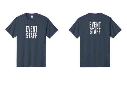 NYC Factory Event Staff T-Shirt, Condensed Lettering - Front + Back - Heather Navy