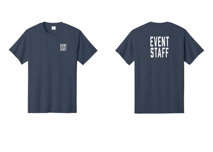 NYC Factory Event Staff T-Shirt, Condensed Lettering - Chest + Back - Heather Navy