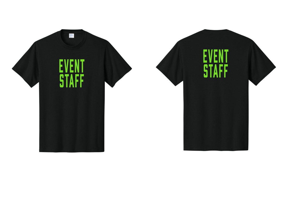 NYC Factory Event Staff T-Shirt, Condensed Lettering - Front + Back - Black / Neon