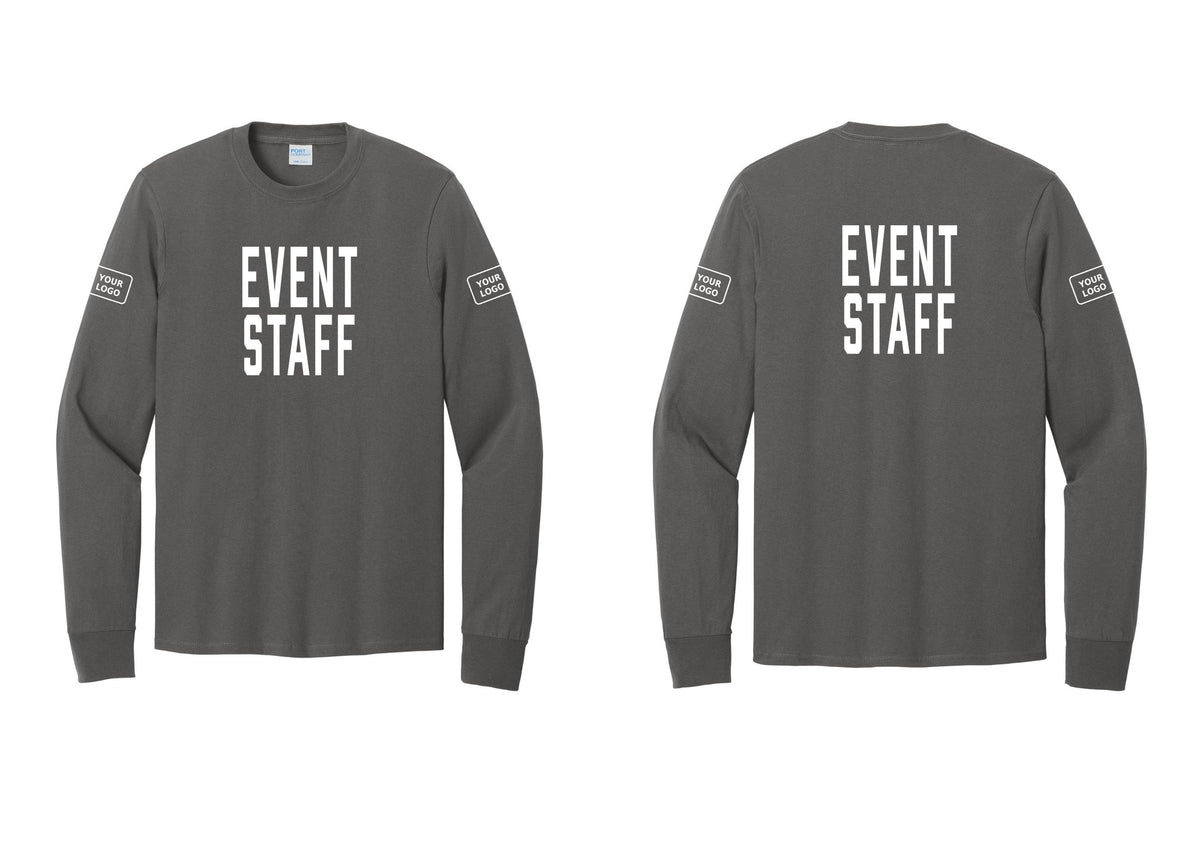 NYC Factory Custom Logo Event Staff Cotton Long Sleeve T-Shirt (Classic) - Front + Back + Your Logo Sleeves - Charcoal