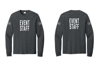 NYC Factory Custom Logo Event Staff Cotton Long Sleeve T-Shirt (Classic) - Front + Back + Your Logo Sleeves - Dark Heather Grey