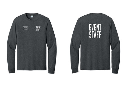 NYC Factory Custom Logo Event Staff Cotton Long Sleeve T-Shirt (Classic) - EVENT STAFF + Your Logo + Back - Dark Heather Grey